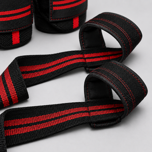 Adjustable Neoprene Wrist <b>Support</b> Straps Hook & Loop Closure Lightweight Non-Slip Weight Lifting Combo Set Black Red Stripe - Product Image 6