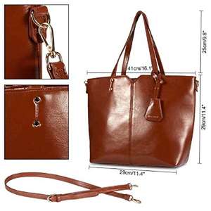 Bolso Tote de Cuero Genuino Marrón con Asa Superior y Correa para Hombro, Bolsos Tote de Cuero Genuino para Mujer al por Mayor con Dos Cierres de Cremallera - Product Image 4
