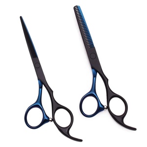 Tijeras Profesionales para Cabello de Acero Inoxidable con Punta Afilada para Diestros, Mango Largo de Cerámica, Duraderas, 28 Dientes, Acabado Negro y Azul - Product Image 5