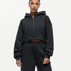 Sudadera con capucha corta personalizada para mujer, sudaderas y sudaderas con capucha informales para mujer, sudadera con capucha corta con cremallera de gran tamaño para mujer - Product Image 5