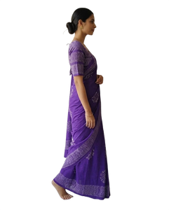 <b>Purple</b> Cotton Mulmul <b>Saree</b> Floral Print Lightweight Quick Dry Regular Fit Women Casual and Festival Wear - Product Image 3