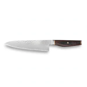 Couteau de chef classique de 8 pouces, lame à motifs argentés, manche en bois grainé brun, outil de découpe de cuisine pour couper les fruits et les légumes, cuisiner - Product Image 2