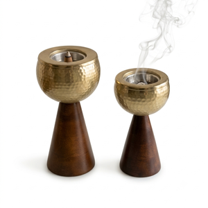 Moderno Juego de Quemadores de Incienso con Diseño Acanalado Plateado, Elegante Soporte de Metal para Cáliz, Base Geométrica de Madera, Decoración Aromática para Carbón y Oud - Product Image 6