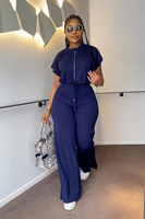 Ensemble de survêtement pour femme, haut court à cordon de serrage et pantalon taille haute fendu, tenue de jogging d'été deux pièces