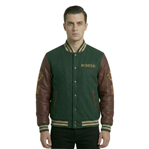 High Quality ODM OEM Customized Wool Genuine Leather Varsity <b>Jacket</b> Personalized Embroidered Logo Unisex Baseball Bomber <b>Jacket</b> - Product Image 1