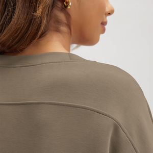 Sudadera Oversize de Cuello Redondo para Mujer, Color Liso, Hombro Caído, Manga Larga, Tejido de Algodón Transpirable, Ecológica, para Otoño - Product Image 6