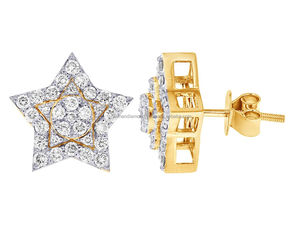 Elegant Unique Designer Fine Jewelry 925 Sterling <b>Silver</b> Large Star <b>Stud</b> Gold Plated Lab Grown Diamond Earrings Trendy Gift - Product Image 3
