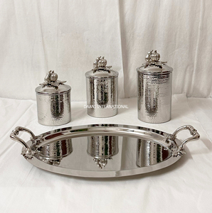 High Quality Eco-Friendly Stainless Steel Silver <b>Canister</b> <b>Set</b> Hammered Effect Stackable Kitchen Storage Containers for Tea - Product Image 2