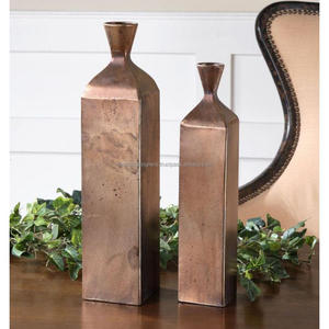 Juego de macetas y floreros de tendencia, juego de pilares, Juego de 2 macetas elegantes con acabado en tono cobre y jarrones de Metal, buenas ofertas - Product Image 1