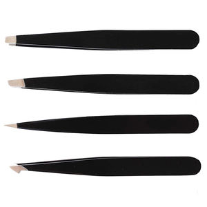 Kit de pinces à épiler pour sourcils en gros, couleur noire, en acier inoxydable allemand, pointe inclinée, avec étui ANAAIF - Product Image 3