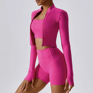 Veste de yoga zippée pour femme, veste de sport d'extérieur, veste de fitness à manches longues, veste de sport à séchage rapide, haut de yoga boutonné - Product Image 6