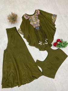 TENNECY Nouvelle Tendance Ensemble Choli Indo-Occidental Trois Pièces Broderie à Sequins Matière Kodi Latkan Air Tex Chinon Longueur Cheville - Product Image 6
