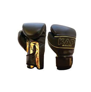 Gants de boxe personnalisés en cuir noir et or, professionnels, pour entraînement et sparring, vente en gros, OEM, marque privée, fabricant de luxe KAP - Product Image 1