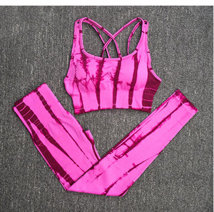 <b>Tie</b> <b>Dye</b> Yoga <b>Set</b> Women 2 Piece Crop Top Full Length Leggings High Waist Spandex Polyester Breathable Striped Crisscross Straps - Product Image 6