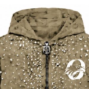 Sweat à capuche zippé kaki orné de perles, veste streetwear tendance à manches longues avec poches avant - Product Image 3
