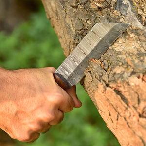 Couteau de chasse à lame fixe en acier Damas fait main, manche en bois, étui en cuir, couteau utilitaire pour bushcraft, camping, EDC, Skinner - Product Image 4