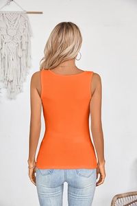 Women's Orange Asymmetric Criss-<b>Cross</b> Knitted Tank <b>Top</b> With Hole Detail Regular Length Solid Color Spandex Polyester <b>Top</b> - Product Image 6