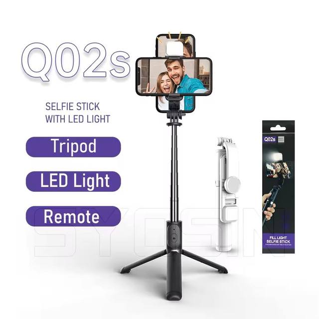 High Quality 3 in 1 Extendable Q02S Camera Selfie Stick Remote Fold Function Fill Light Collapsible Mobile Selfie Stick Tripod