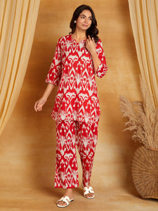 Printed Pure Cotton Round Neck Tunic With Trouser Co-ords Set Quick Dry Ankle Length Straight Kurta <b>Pant</b> Set Formal Summer - Product Image 1