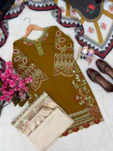 Designer Thread Embroidery Work Roman Silk <b>Top</b> With Plazzo And Georgette Dupatta Fully Stitched Ready To Wear Set - Product Image 4