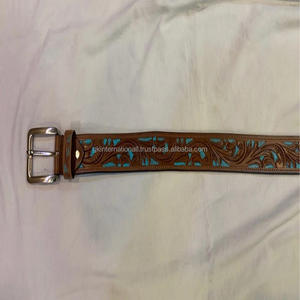 Ceinture de Cowboy Western en cuir véritable, boucle à ardillon en métal brossé, plusieurs couches, finition tartan, artistique, personnalisé - Product Image 4