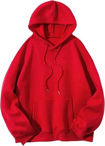 Sudadera con Capucha Unisex Roja, Corte Regular, Color Sólido, Deportiva, con Bolsillo, para Otoño, Estampada, Bordada, de Secado Rápido - Product Image 2