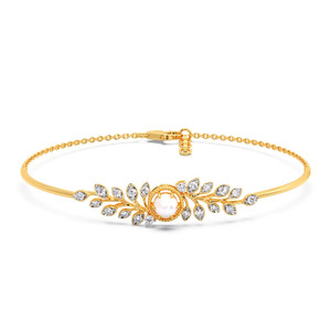 Bracelet en diamant feuille de pierre blanche avec motif de branche botanique en or jaune et élégant accent central - Product Image 3