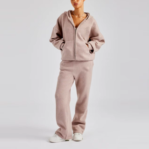 Ensemble de survêtement pour femme, pull et pantalon large, ensemble deux pièces pour femmes, survêtement en tricot à capuche avec fermeture éclair - Product Image 6
