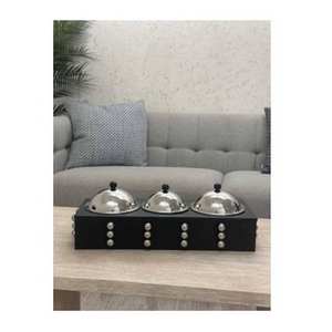 Juego de Tazones Desechables de Acero Inoxidable Libres de BPA para Chocolate con Tres Mini Tazones y Elegante Base con Diseño Láser para Servir Frutos Secos - Product Image 5