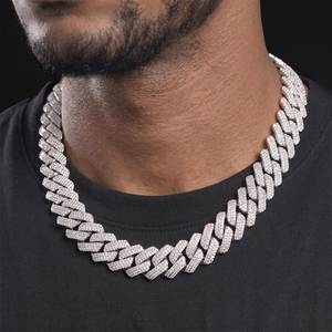 Chaîne cubaine en moissanite plaquée or rose, entièrement sertie de pierres, pour homme, 20 pouces, style hip-hop, cadeau de fête, bijoux - Product Image 1