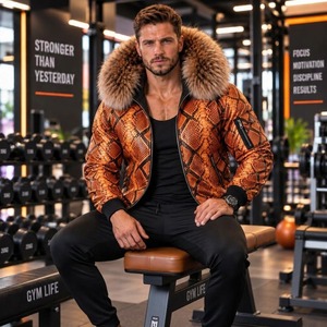 Men's Premium SnakecLeather Hooded Jacket <b>Fox</b> <b>Fur</b> Trim Fashion Motorcycle <b>Coat</b> | Herren Lederjacke | Chaqueta Hombre Cuero - Product Image 5