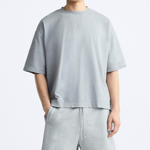 Men's Oversized Plain Cotton T-Shirt O-Neck <b>Short</b> Sleeve Casual Solid Color Loose Fit Jersey Knitted Top - Product Image 1