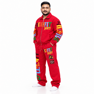 Ensemble de survêtement pour homme Rexfit Sports, rouge, brodé, en coton French Terry, vêtements d'automne, design personnalisé - Product Image 1