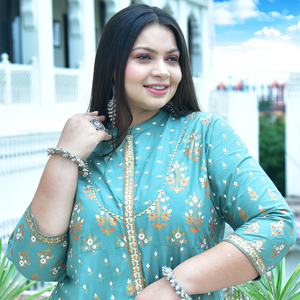 Kurta Anarkali en Viscose Rayonne Vert Floral Grande Taille pour Femme, Col Mandarin, Manches Trois Quarts, Coupe Décontractée – Vente en Gros - Product Image 2
