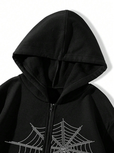 Sweat-shirt à capuche oversize personnalisé avec fermeture éclair et strass, en mélange de coton 320 GSM, style streetwear bling pour hommes et femmes, hiver - Product Image 3