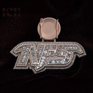 Joyería de Moda, Colgante con Nombre Personalizado, Forma de Baguette de Lujo, Moissanita, Plata 925, Chapado en Oro de 18K, Colgante con Letras Hip Hop - Product Image 1