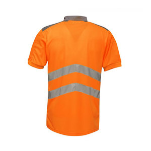 Men's <b>Orange</b> High Visibility Reflective Short Sleeve <b>Polo</b> Shirt with Silver Stripes and Solid Pattern - Product Image 2