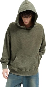 Oversized Hooded Sweatshirt Solid Olive Green Cotton French Terry Pocket Casual <b>Pullover</b> <b>Men</b> Autumn Wear Regular Fit - Product Image 4