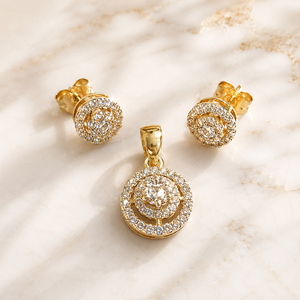 Elegant 14K Gold Plated Luxury <b>Star</b> Shape Pendant and Earrings <b>Set</b> with Diamond Stones Bridal Party Jewelry - Product Image 2