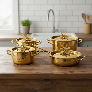 Wholesale Europe Design Decorative Gold Finish Hand-Hammered Stainless Steel Eco-Friendly Casserole Set for Hotel Restaurant - Product Image 3