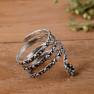 Handmade 925 Sterling <b>Silver</b> Textured <b>Silver</b> Arthritis <b>Ring</b> - 4-Spiral <b>Adjustable</b> Statement <b>Ring</b> - Product Image 3