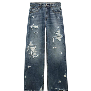 Logo personnalisé pour hommes pantalon en jean de coupe droite classique confortable en coton délavé bleu OEM vente en gros à prix d'usine bas quantité minimale de commande - Product Image 5