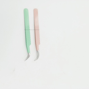 แหนบต่อขนตาแบบปลายเงินสีเขียว90องศาปรับแต่งโลโก้ฉลากส่วนตัว - Product Image 2