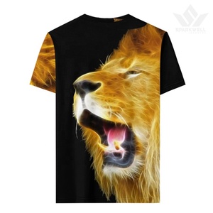 <b>Men's</b> Black Lion Graphic T-Shirt Short Sleeve O-Neck Regular Fit Casual Knitted Polyester Photo Print Tee - Product Image 1