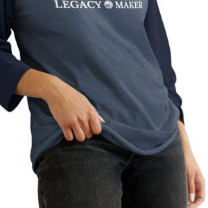 T-shirt de baseball unisexe Legacy Maker à manches 3/4 raglan en denim chiné/bleu marine, avec manches contrastantes, décontracté, en mélange de coton, style athlétique - Product Image 2
