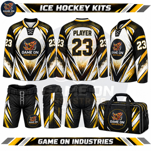 Nouveaux ensembles de maillots et shorts de hockey sur glace de haute qualité, personnalisés avec logo d'équipe, et sacs assortis, au prix de gros direct usine. - Product Image 5