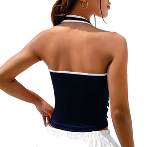 Y2K street Women Mesh Halterr-Crop <b>Top</b> Custom Number Print Sleeveless Streetwear Camisole Private Label OEM Bulk Women's shirts - Product Image 2