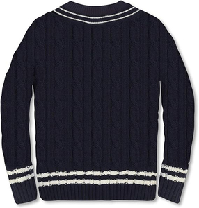2026 <b>Women's</b> V-Neck Cable Knit <b>Cardigan</b> <b>with</b> Contrast Trim <b>Pockets</b> and Buttons - Product Image 4