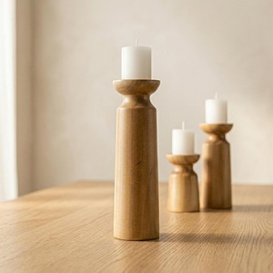 Wooden Candlestick <b>Tall</b> Wooden Candlestick <b>Table</b> Center Decoration Farmhouse Candlestick 3-piece Set - Product Image 6