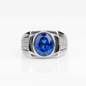 Majestic <b>Mens</b> 925 Sterling <b>Silver</b> Sapphire Cocktail <b>Ring</b> Shield Shape Pave Setting Classic Everyday Wear Fine Jewelry Gift - Product Image 2